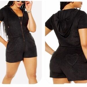 NWT Fabletics x Yitty Collaboration Black Hooded Romper with Heart Detail